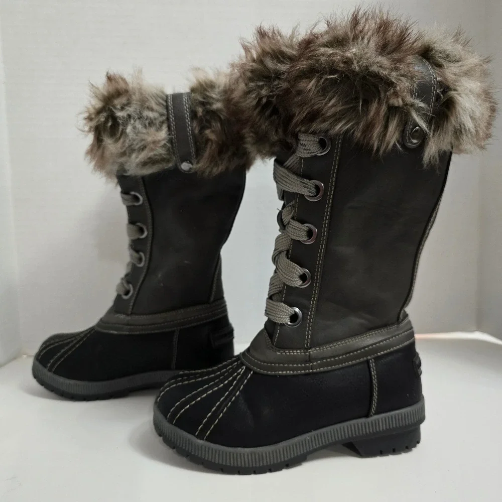 London Fog Kids Insulated Waterproof Winter‎ Snow Boots Faux Fur Lined Sz 13 EUC